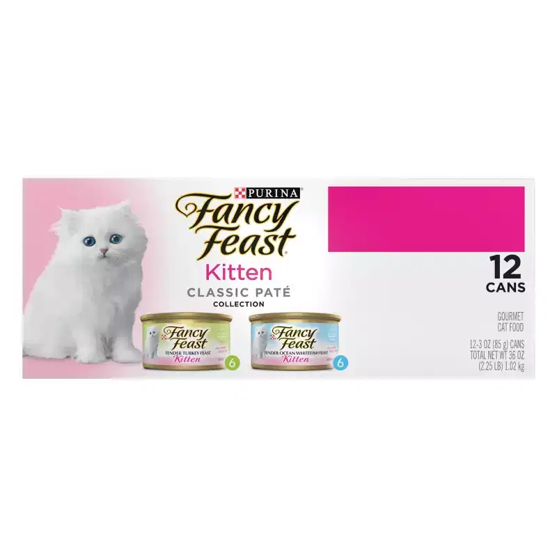 Purina Fancy Feast Kitten Classic Paté Variety Pack Turkey & Fish Flavor Wet Cat Food Cans for Kittens - 3oz/12ct