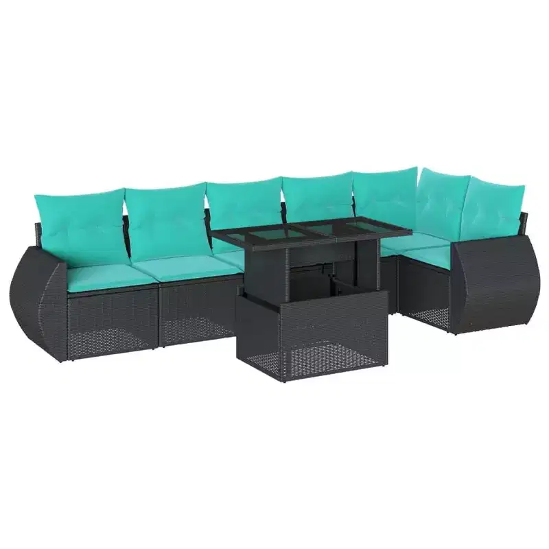 vidaXL Patio Sofa Set with Cushions and Table Outdoor 7 Piece Poly Rattan
