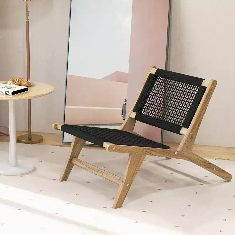 Costway 2PCS Mid Century Modern Teak Wooden w/Handwoven Cordage Seat Backrest for Patio
