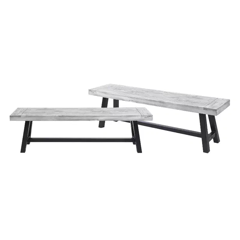 Outdoor Carlisle Benches, Sandblasted Light Gray + Black(Set of 2)