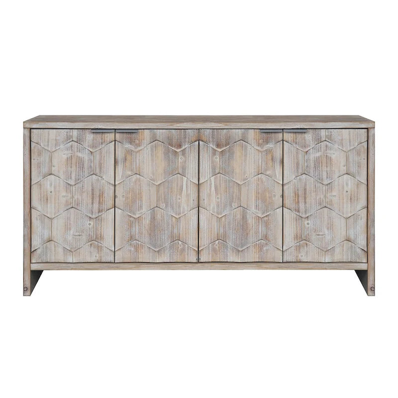Farmhouse Style 4 Door Wooden Sideboard for Living Room