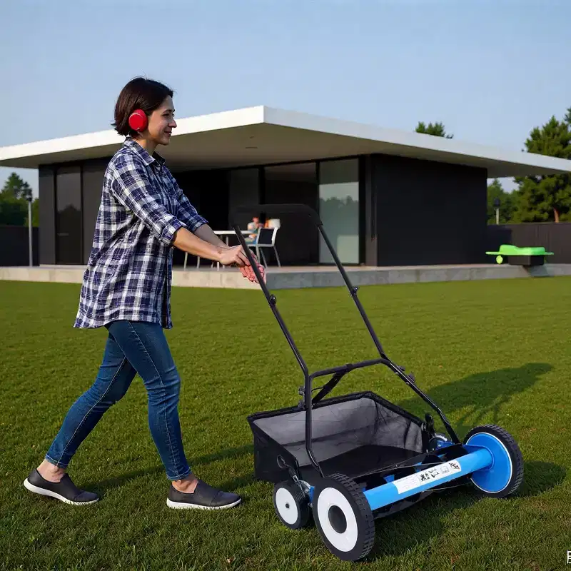 NAYSAYE Manual Lawn Mower Push Reel Grass Cutter Grass Trimmer Smooth Clean Mowing for Home Yard Garden, Blue, 27.2*18.9*10.6