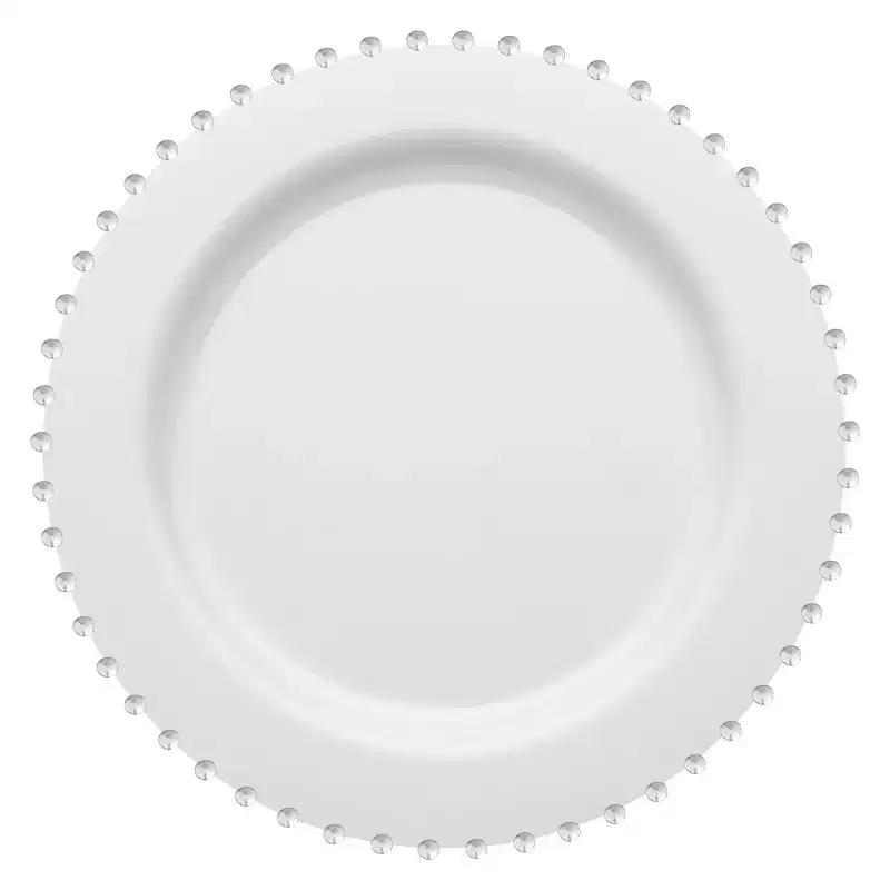 Smarty Had A Party 7 White w/ Silver Pearl String Plastic Salad Plates - 120 pcs