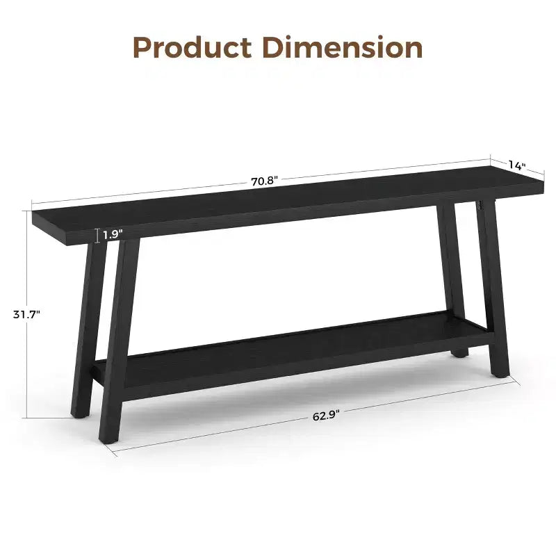 71 Extra Long Farmhouse Console Table, 2-Tier Rectangular Brown Entryway Sofa Table, Sturdy Wood Accent Furniture for Living Room & Hallway