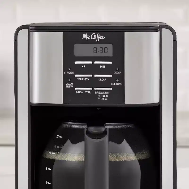 Mr. Coffee 12-Cup Programable Coffee Maker Black/Stainless Steel: Drip, Automatic Shut-Off, Dishwasher-Safe Parts