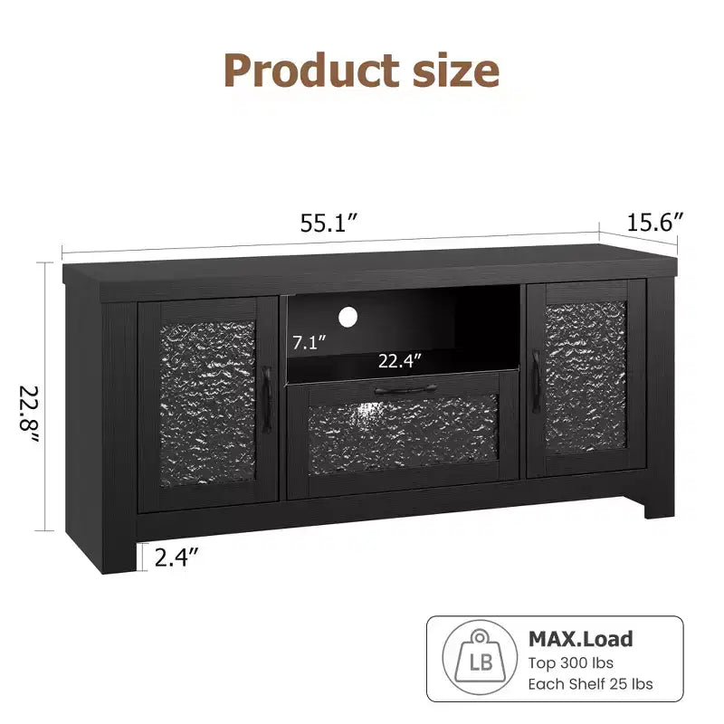 55 Farmhouse TV Stand with Water Ripple Acrylic Doors  Entertainment Center for 55 TVs, Adjustable Shelves, 300 lbs Capacity