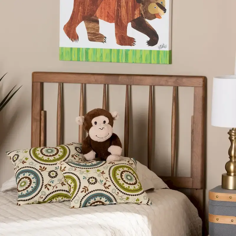 Contemporary Ash Walnut Wood Headboard, Twin Full Queen King Size, Bedroom Accent