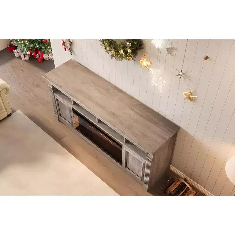 Fireplace TV Stand with 36 Remote-Controlled Electric Fireplace, 68 Farmhouse Wooden Entertainment Center, Storage Cabinets for TVs up to 80