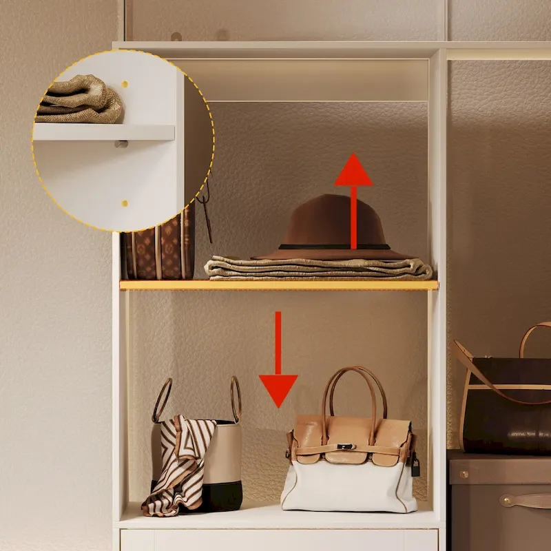 Armoire d'angle avec 2 tringles, un porte-pantalons et un meuble de rangement pour chaussures