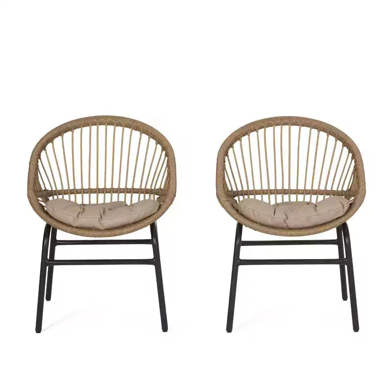 Okak 17 Sleek Wicker Rattan Patio Accent Chairs with Curved Back,Set of 2,Ergonomics Outdoor Leisure Chair for Porch,Garden&Backyard,400lbs Max