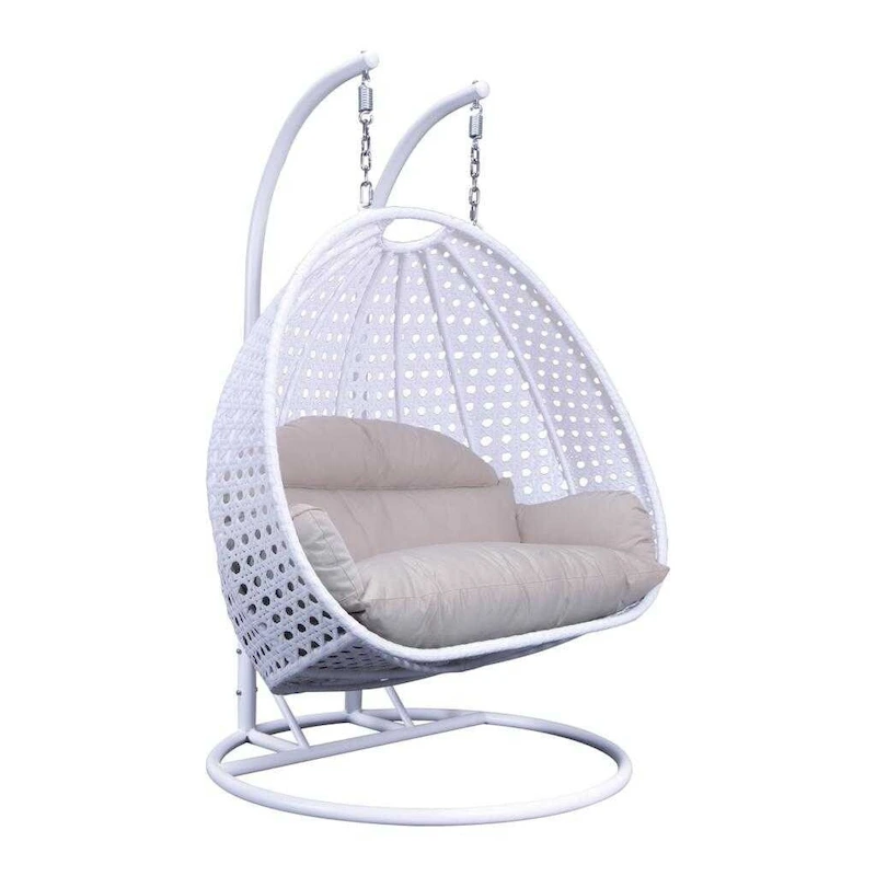 Fauteuil suspendu œuf LeisureMod pour 2 personnes avec support - Balancelle hamac/fauteuil roulant d'extérieur/intérieur en rotin tressé avec coussins