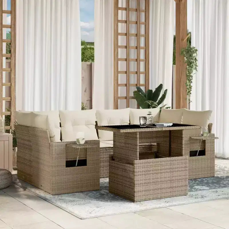 vidaXL Patio Sofa Set with Cushions Outdoor Furniture 7 Piece Poly Rattan