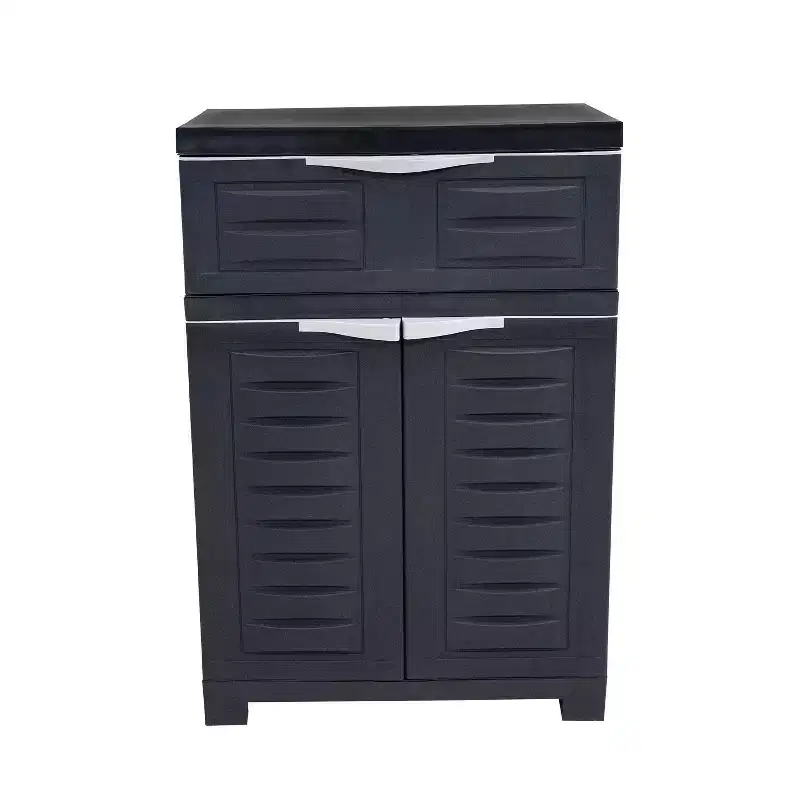 Charcoal Plastic Accent Cabinet – 2 Doors, 1 Drawer