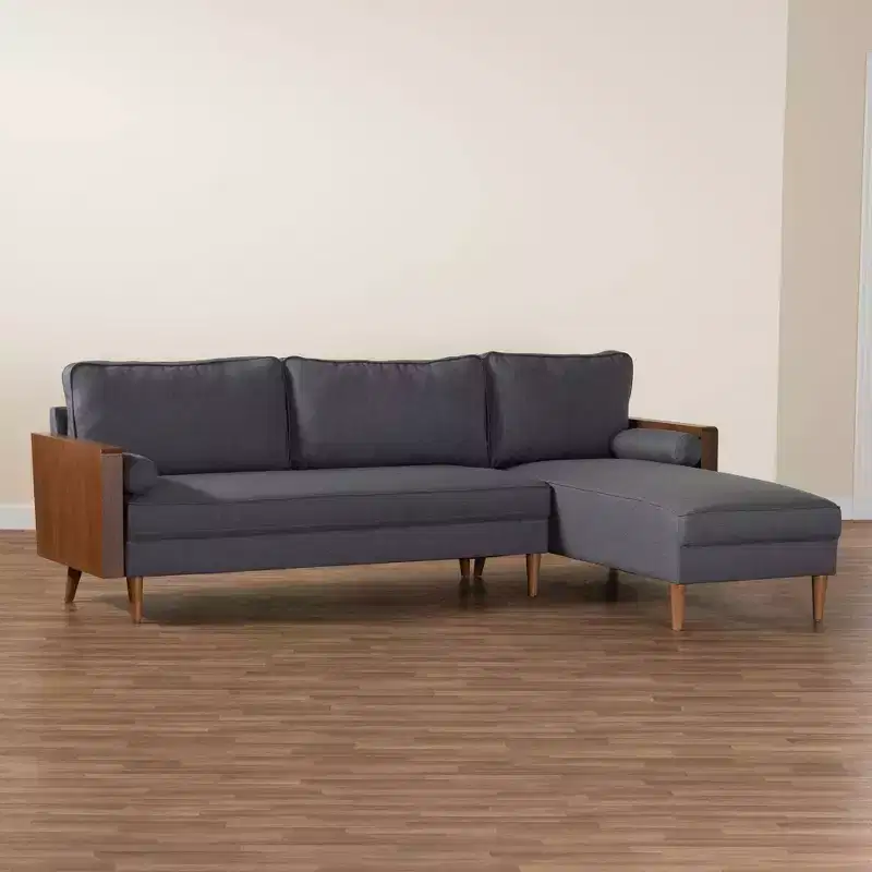 Baxton Studio Harleson Fabric and Wood Right Facing Sectional Sofa