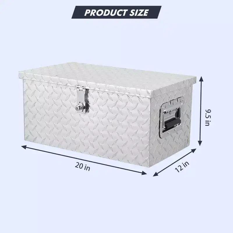 20x12x10 Silver Aluminum Diamond Plate Truck Tool Box C Lockable Underbody/Underbed Storage for Pickup, RV & Trailer (Single Unit