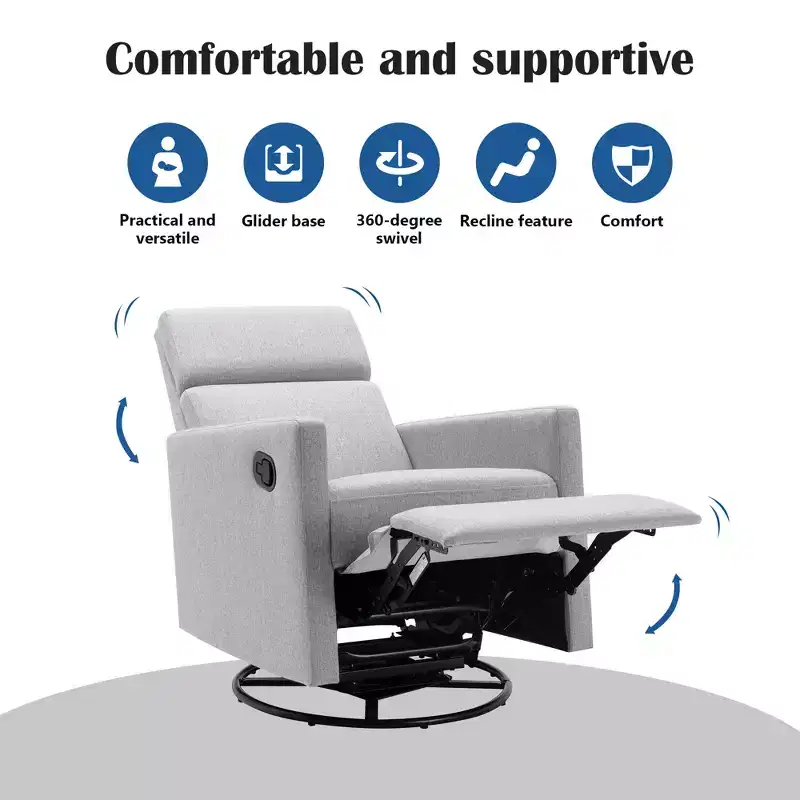 GDFStudio Peggy Modern Upholstered Rocker Nursery Chair with Plush Glider Swivel and Adjustable Recline