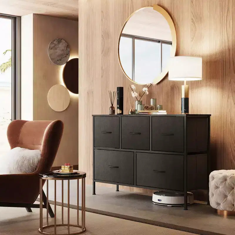 5 Drawer Dresser, Long Fabric Storage Unit for Bedroom, Closet, Living Room, Hallway & Nursery