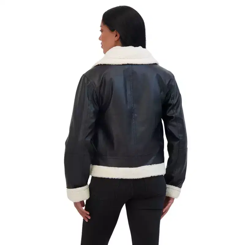 Juniors' Faux Leather Aviator Jacket - Sebby