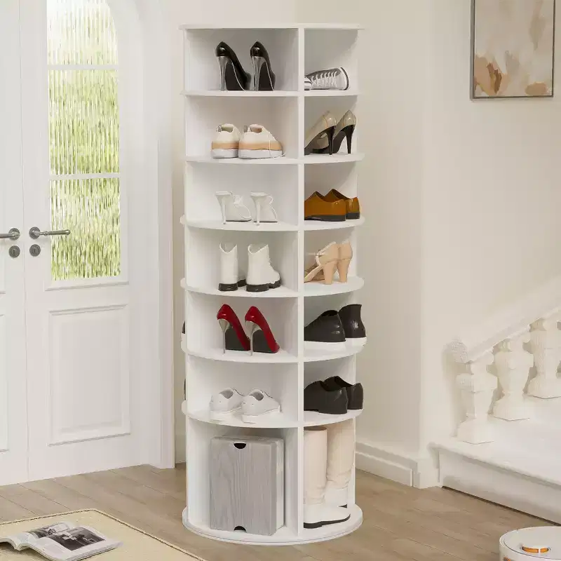7-Tier 360 Rotating Shoe Rack Tower, Free-Standing Shoe Organizer, Holds up to 28 Pairs, White