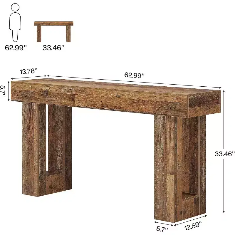 Lantine Console Table, 63 Farmhouse Entryway Table, Rectangular Wooden Accent Console for Entrance, Hallway & Living Room (Mix Brown)