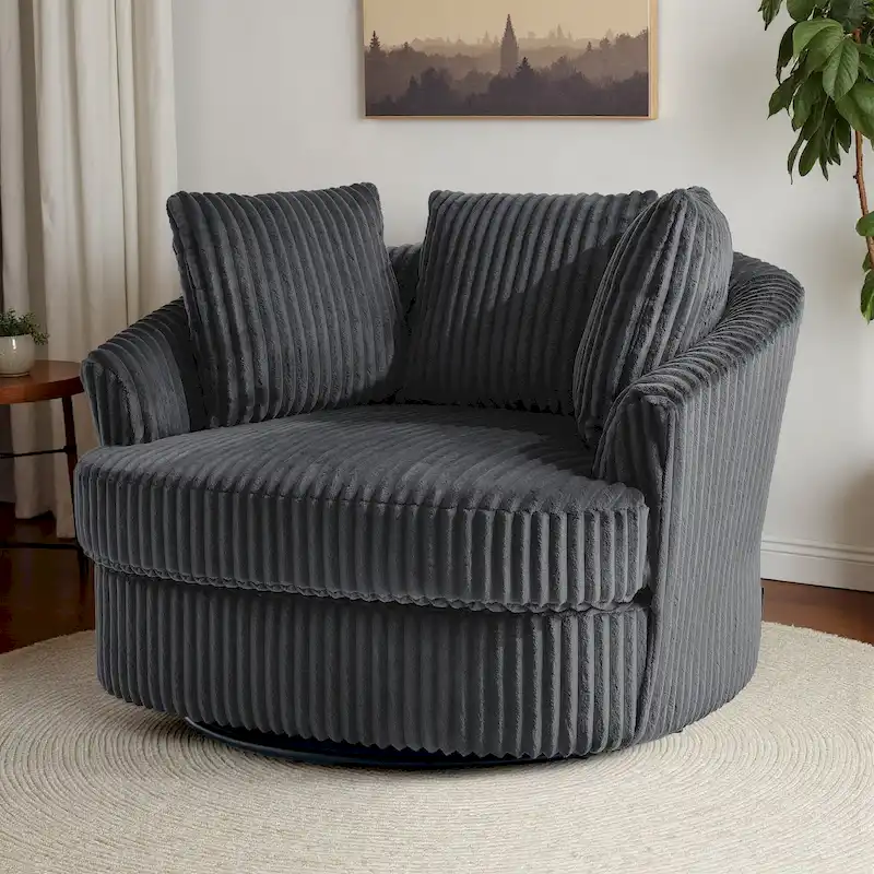 Fauteuil pivotant surdimensionné 43 W en velours côtelé pelucheux avec accoudoirs encastrés