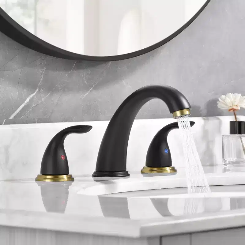 Sumerain 8 Inch Widespread Bathroom Sink Faucet, SUS 304 Faucet with Two Handle, Black and Gold
