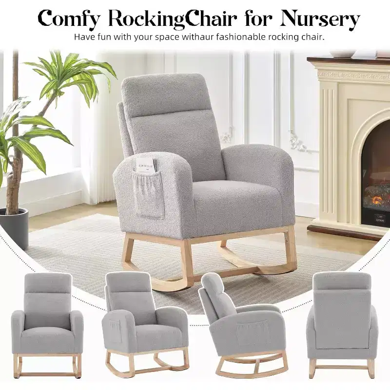 Rocking Glider Chair Modern Upholstered, Wingback Accent Rocker Chair Upholstered Tall Back Arm Chair
