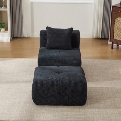 GDFStudio Solen Modern 31 Boneless Upholstered Tufted Accent Chair with Ottoman and Pillow