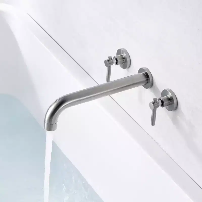 Sumerain Wall Mount Tub Filler Faucet Brushed Nickel High Flow Bathtub Faucet, Long Spout Reach
