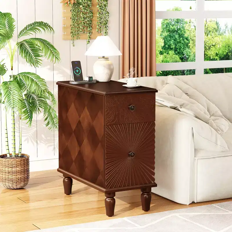 24inch tall modern sofa side table featuring two spacious drawers and a generously sized tabletop, ideal for narrow living room side tables