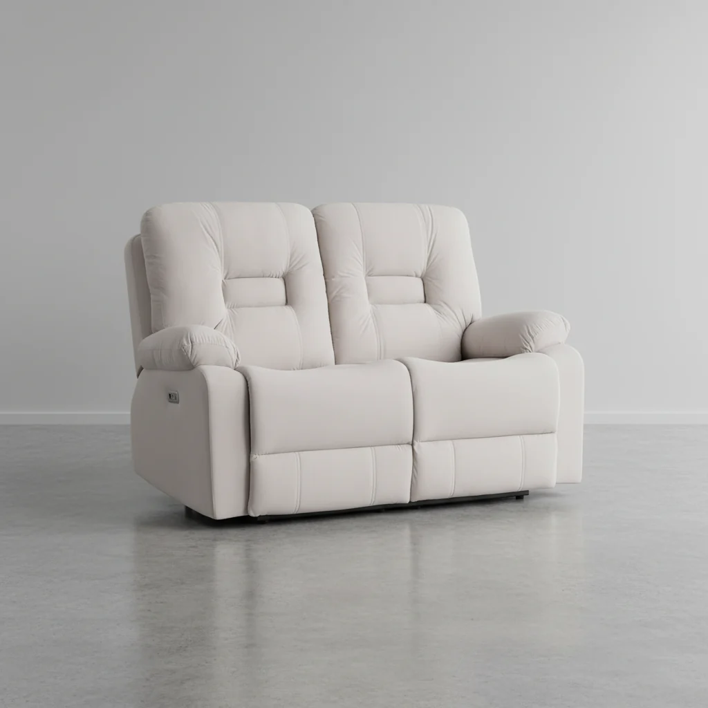 Divano reclinabile elettrico 2 posti Velluto Beige chiaro con porta USB