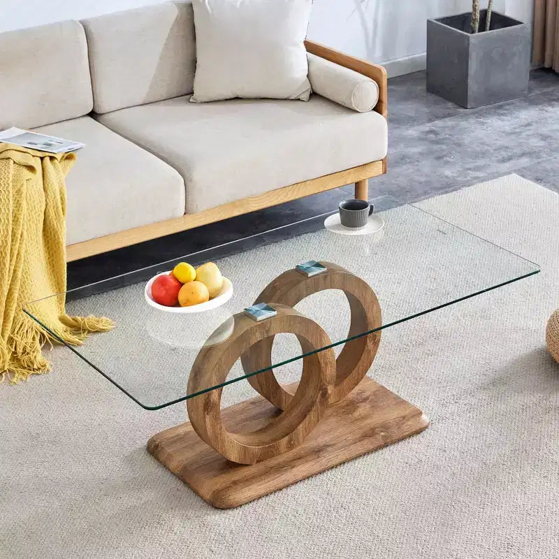 Ring-Base Glass Coffee Table with MDF Base