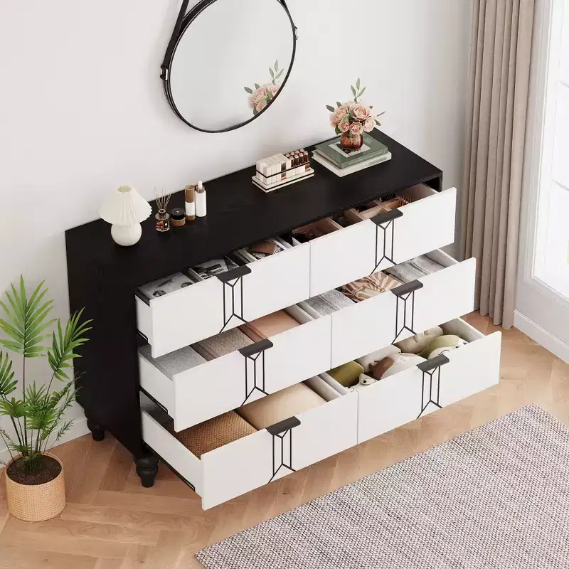 COZONY Modern Wooden 6-Drawer Dresser with Vintage Pattern & Deep Drawers  Chest for Bedroom, Living Room & Entryway Storage