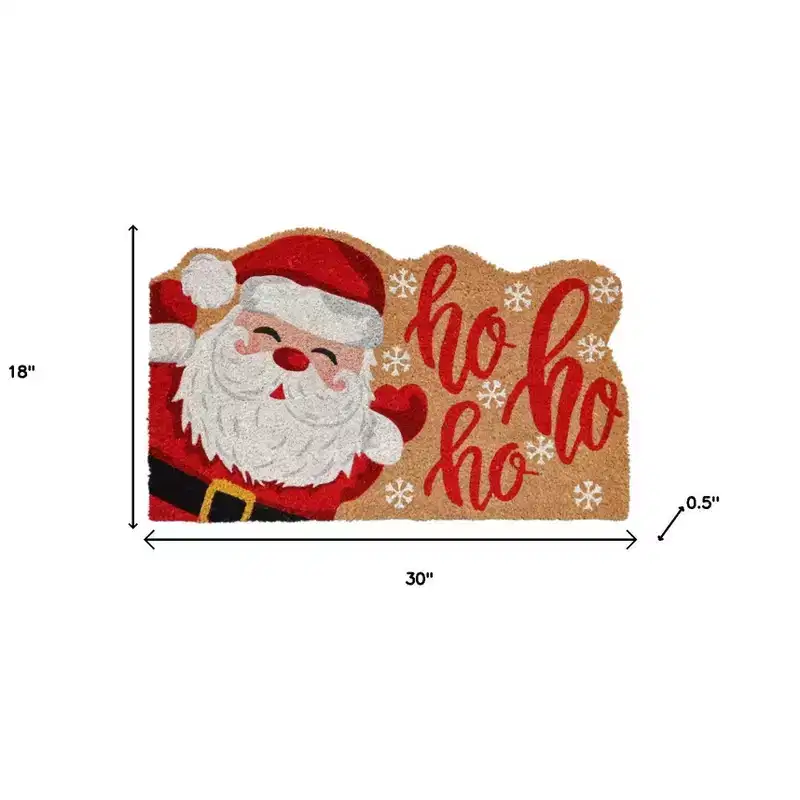 HomeRoots 18 X 30 Beige and Red Coir Snowflake Outdoor Christmas Door Mat