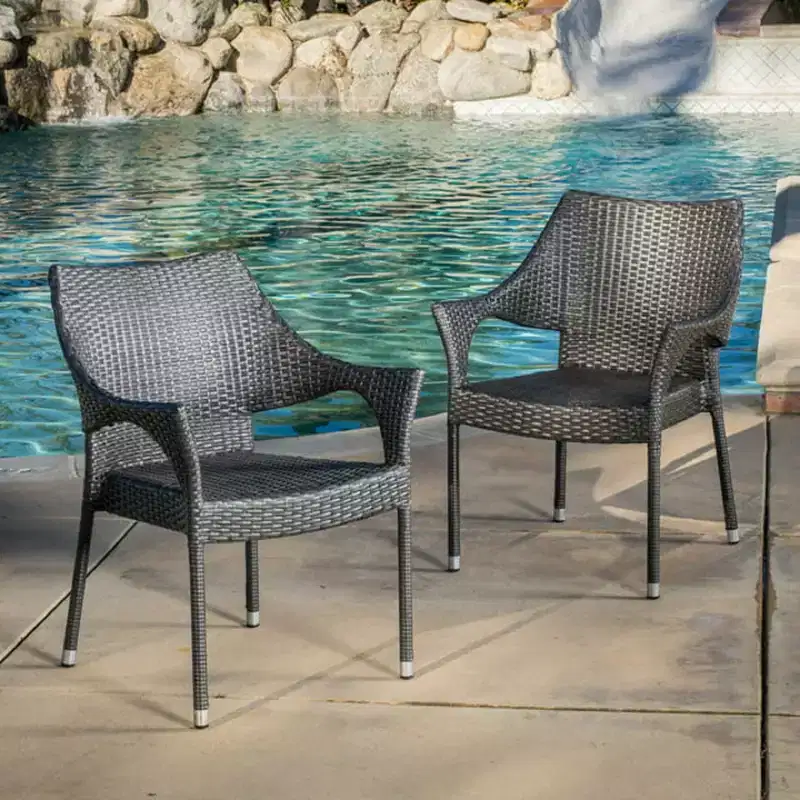 MAYEERTY Gray PE Wicker Stackable Armchair 1 Piece Weather Resistant Space Saving for Patio