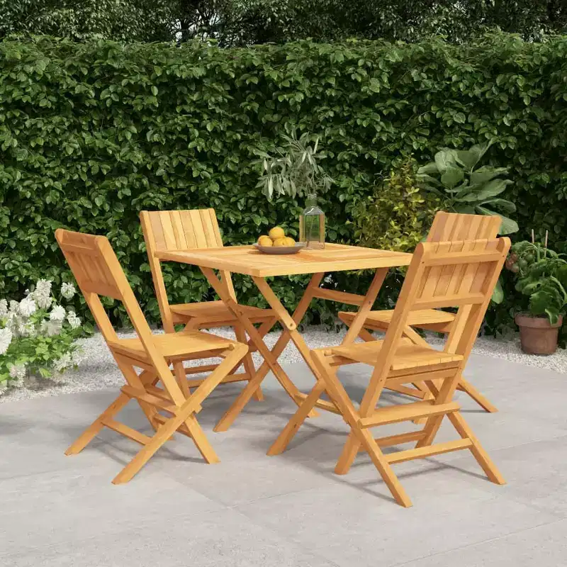 vidaXL Patio Dining Set Table and Chair Furniture 5 Piece Solid Wood Teak