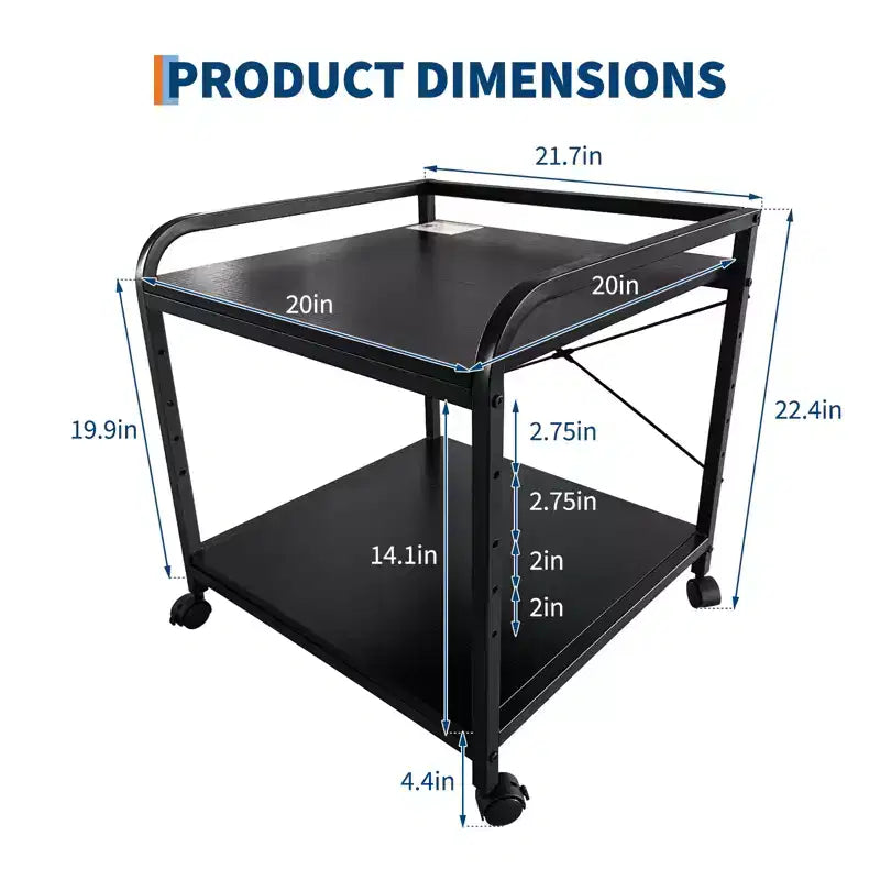 2-Tier Rolling Printer Stand with Adjustable Shelf & Locking Wheels
