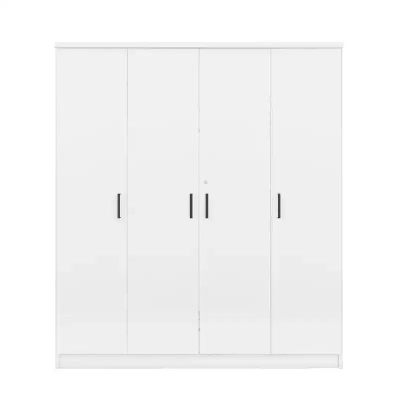 Armoire-penderie en bois à 4 portes avec tringle, 1 tiroir et étagères de rangement