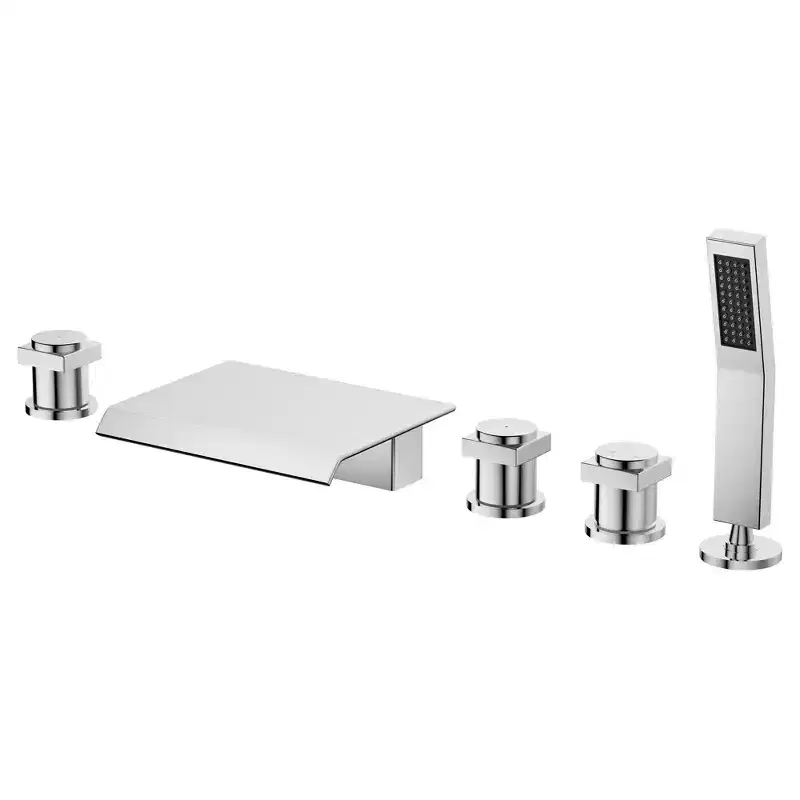 CASAINC 3-Handle Deck Mount Roman Tub Faucet with Stainless Steel Hand Shower in Brushed Nickel