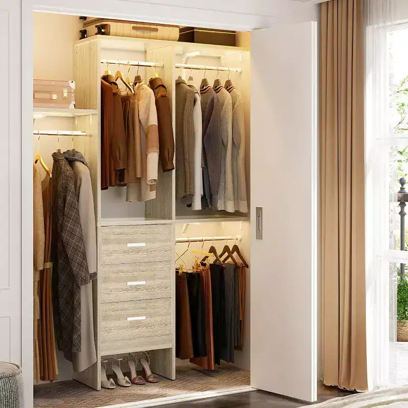 4FT Adjustable Closet Organizer System with Fabric Drawers and Hanging Rods
