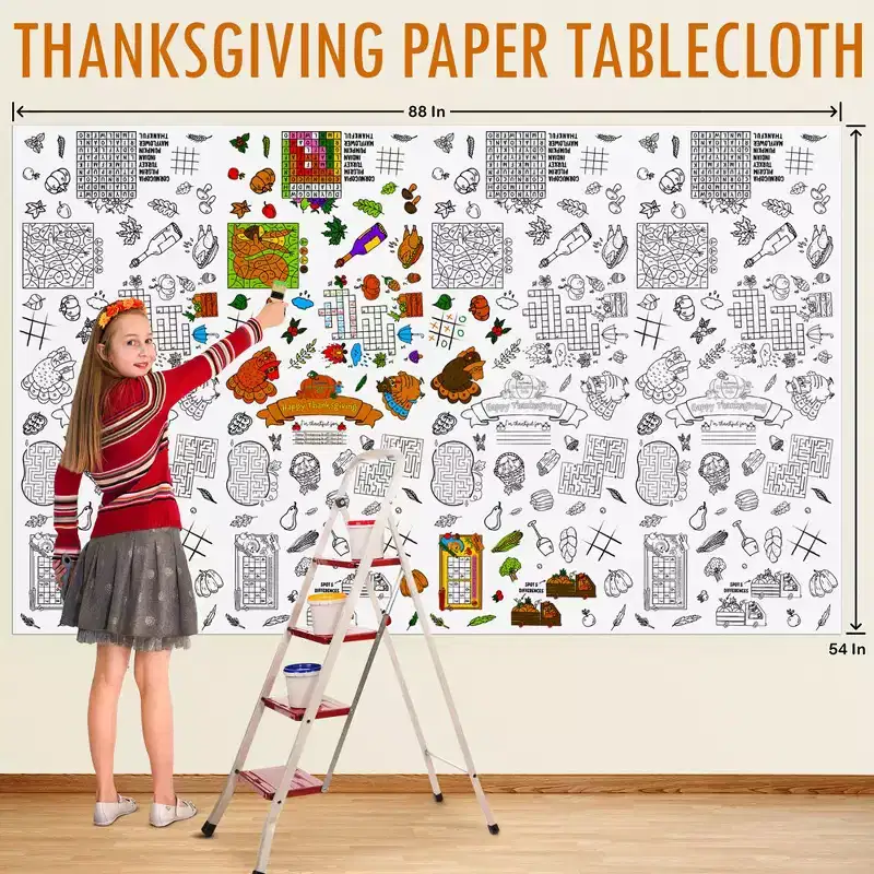 Fun Little Toys Thanksgiving Color-in Paper Tablecloth