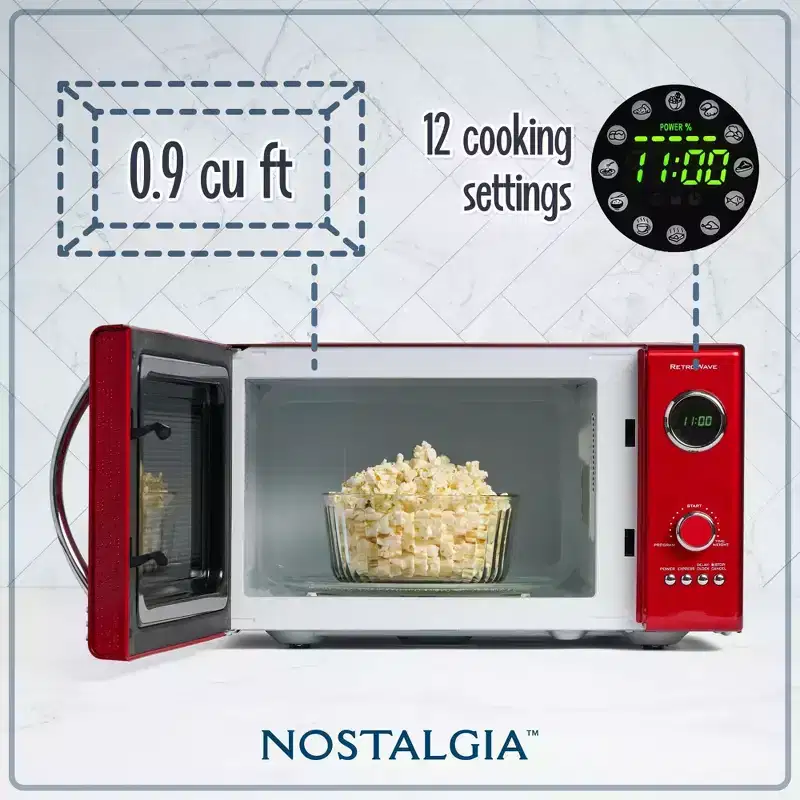 Nostalgia 0.9 Cu. Ft. 800-Watt Retro Countertop Microwave Oven, Red