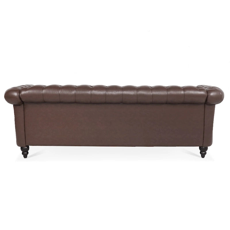 84 Mid-Century Modern 3-Seater Chesterfield Sofa, PU Leather, Birch Legs, 660 lbs