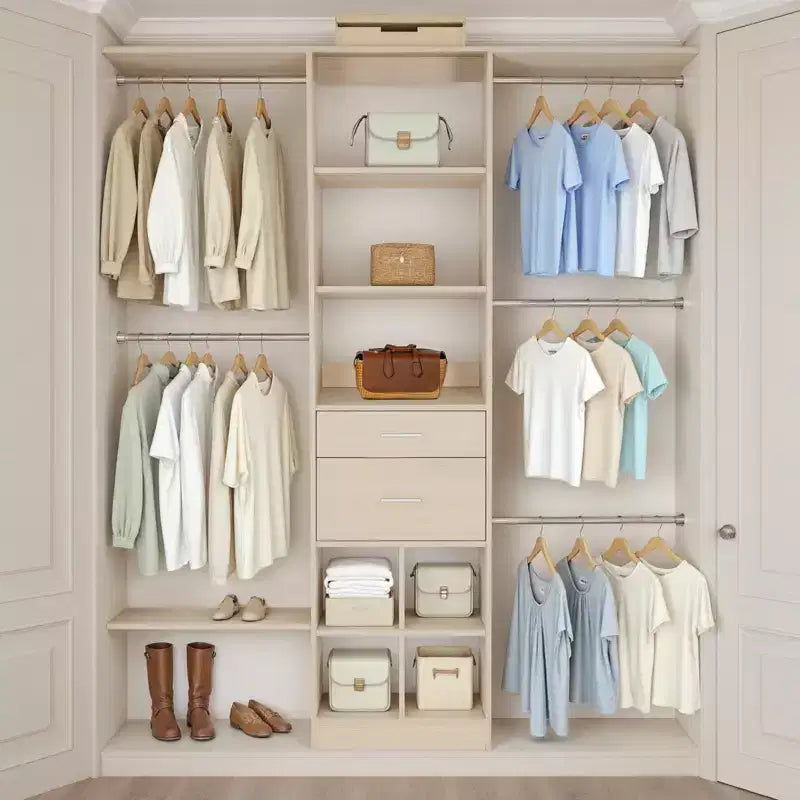 VEVOR Closet System with 2 Drawers, Adjustable Height Wooden Closet Organizers, Modern Walk-in Wardrobe Organization ,Gray