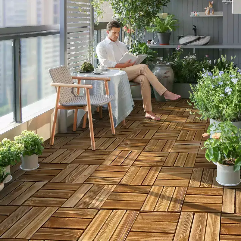 VEVOR Interlocking Deck Tiles Solid Wood, 27 Pack,12x12 Waterproof Camphor Pine Wood Flooring All Weather Use, Patio Floor Decking Covering Tiles