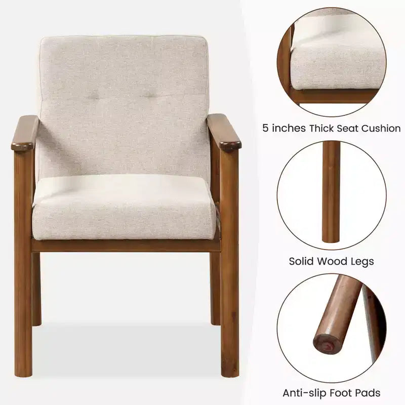Costway Modern Accent Chair Upholstered Linen Fabric Armchair with Solid Wood Legs