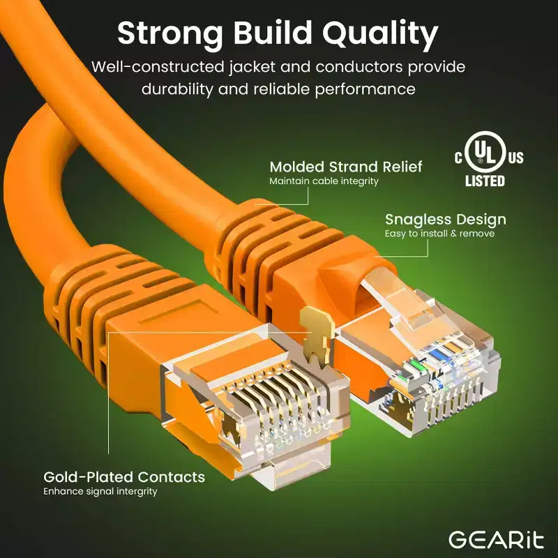 GEARit Cat6 Ethernet Patch Cable - Snagless RJ45, Stranded, 550Mhz, UTP, Pure Bare Copper Wire, 24AWG - Orange
