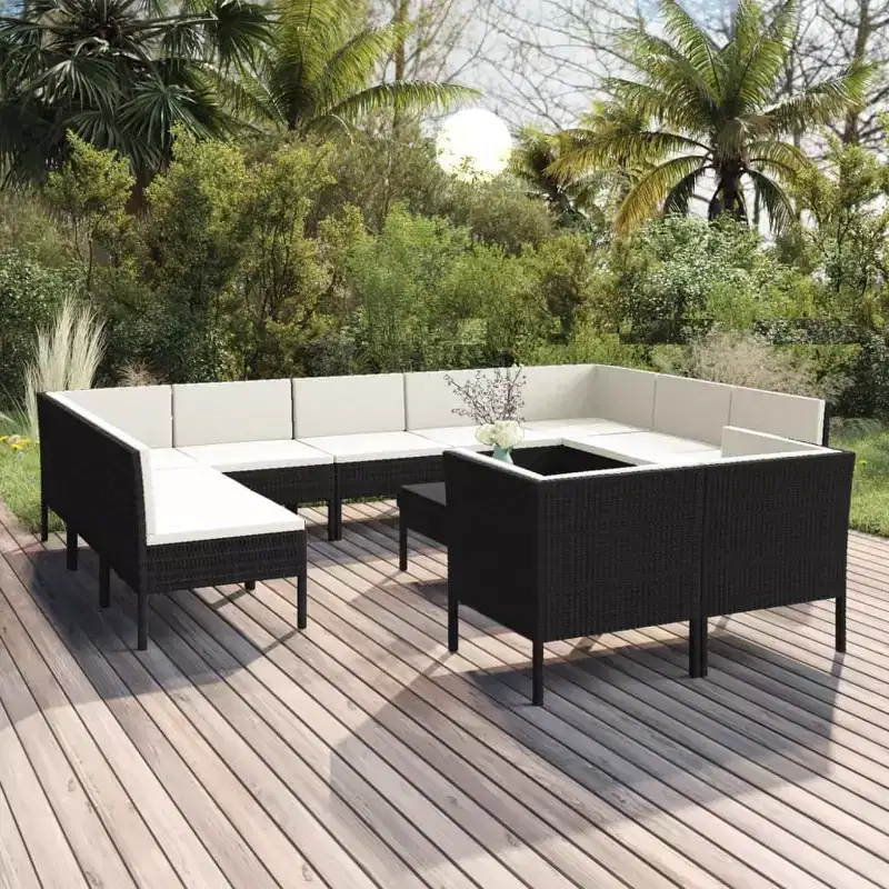 vidaXL Patio Lounge Set Outdoor Sectional Sofa Set Table Poly Rattan Black