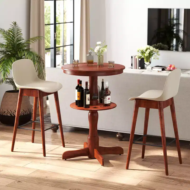 Costway 2PCS 2-Tier Round High Top Table w/ Storage Shelf & Pedestal Base for Kitchen