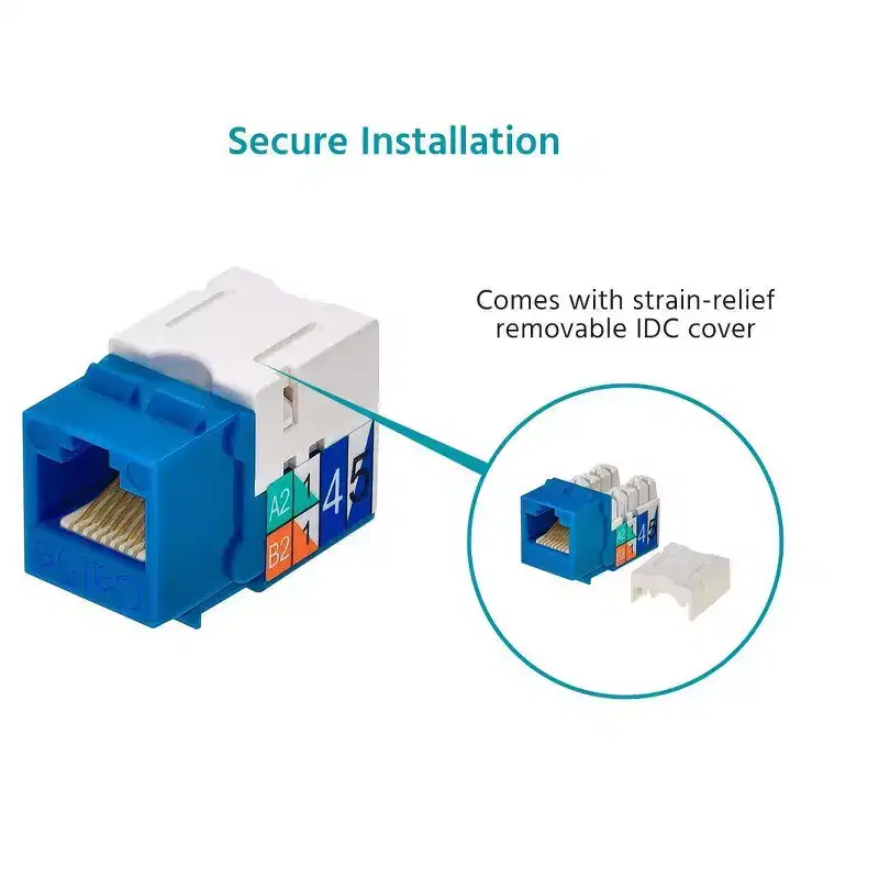 Monoprice Cat5E Punch Down Keystone Jack - Blue | 90 Degree Wire Connection, UL listed